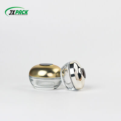 ইলেক্ট্রোপ্লেটেড সোনার ঢাকনা সহ বিলাসবহুল গ্লাস ক্রিম জার